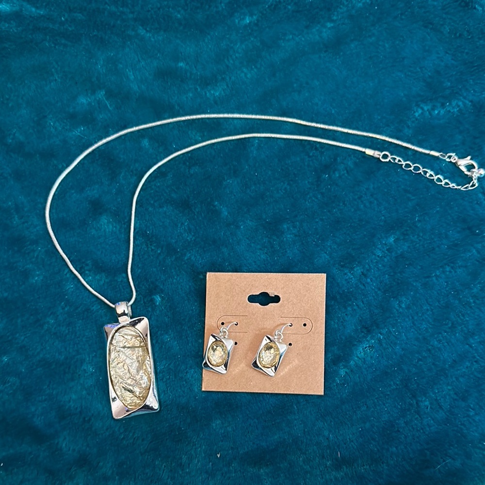 Silver and Gold Necklace with Iridescent Pendant